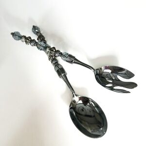 2 Saints Silver Serving Salad Fork & Spoon Set